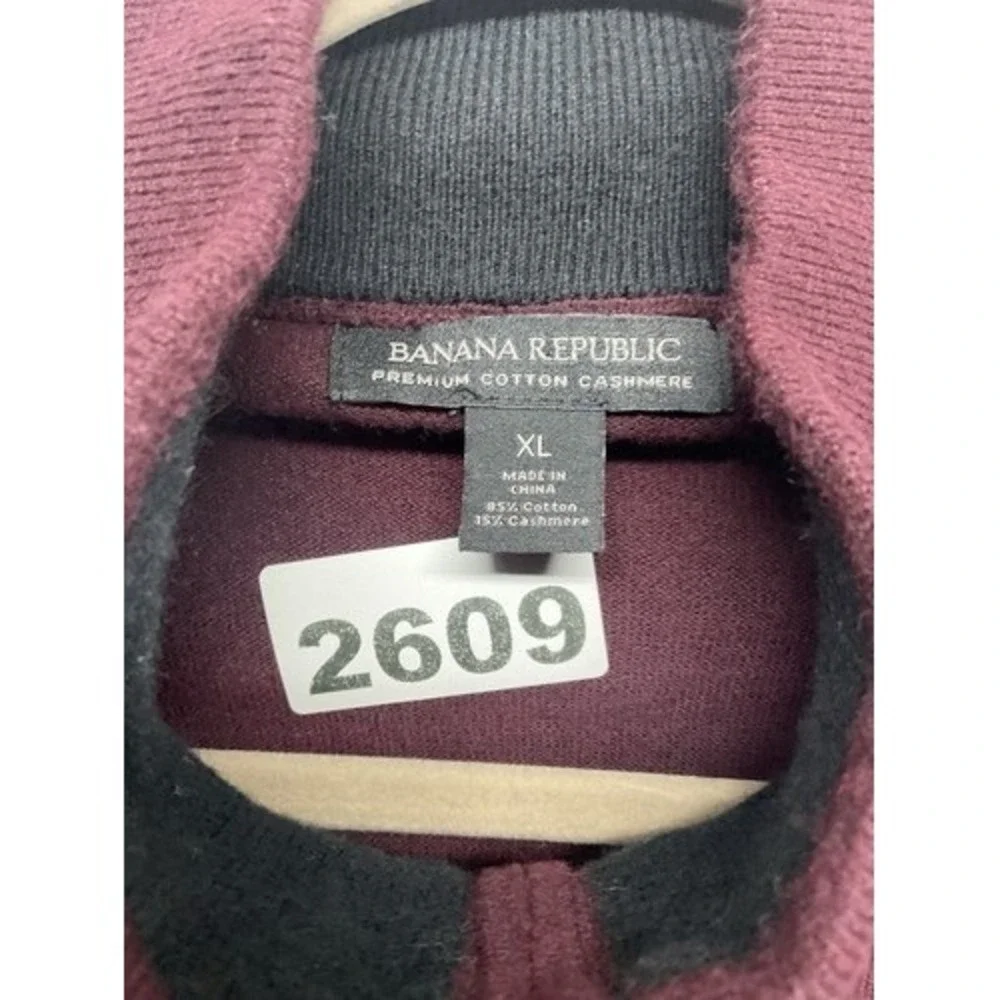 Banana Republic Burgundy 1/2 Zip MockNeck Sweater Men XL China Cotton/Cashmere